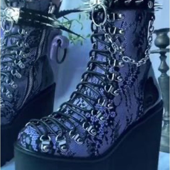 Dolls Kill Black and Purple Haunted Traitor Lace Boots - Picture 11 of 11